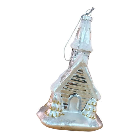Glass Church Ornament with Glitter Accents Elegant Holiday Decor - Picture 7 of 9
